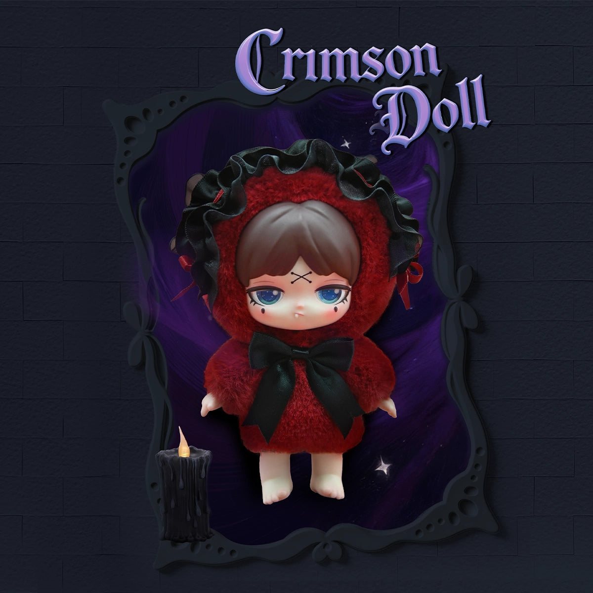 Crimson Doll in fluffy red hood with black lace and bow, Lilith Forbidden Covenant by 52TOYS