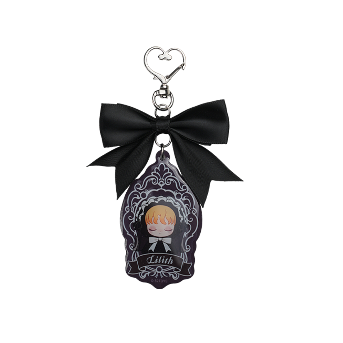 Lilith Forbidden Covenant Acrylic Keychain in Black with gothic black bow and ornate cameo frame charm, by 52TOYS