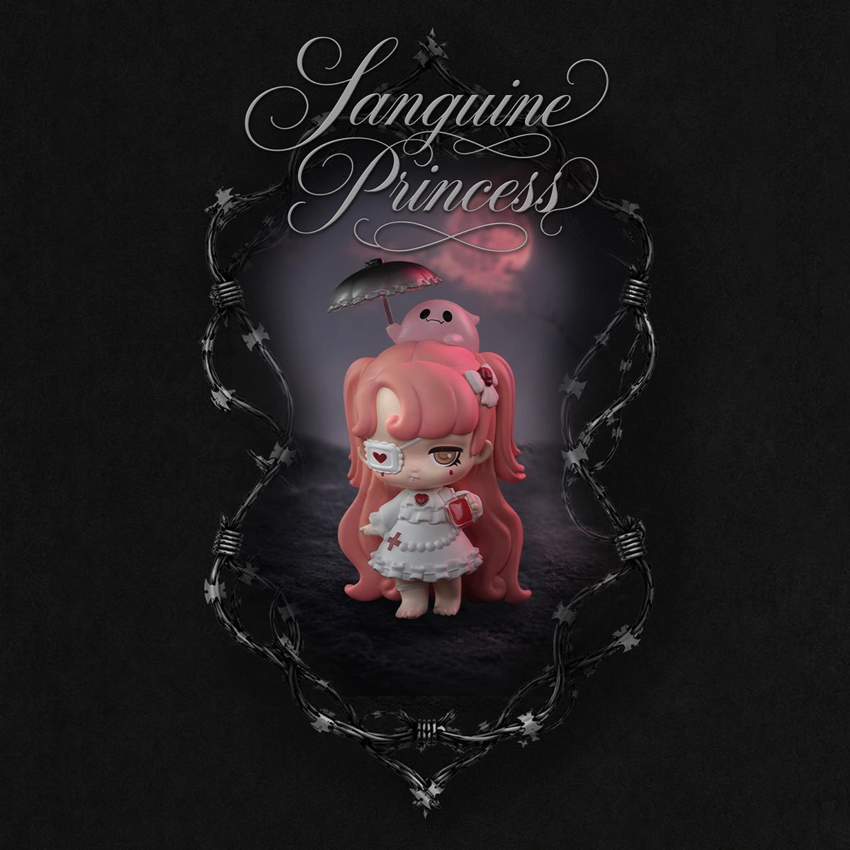 Sanguine Princess pink-haired girl with heart eyepatch and pink ghost umbrella, Lilith Nocturnal Shroud