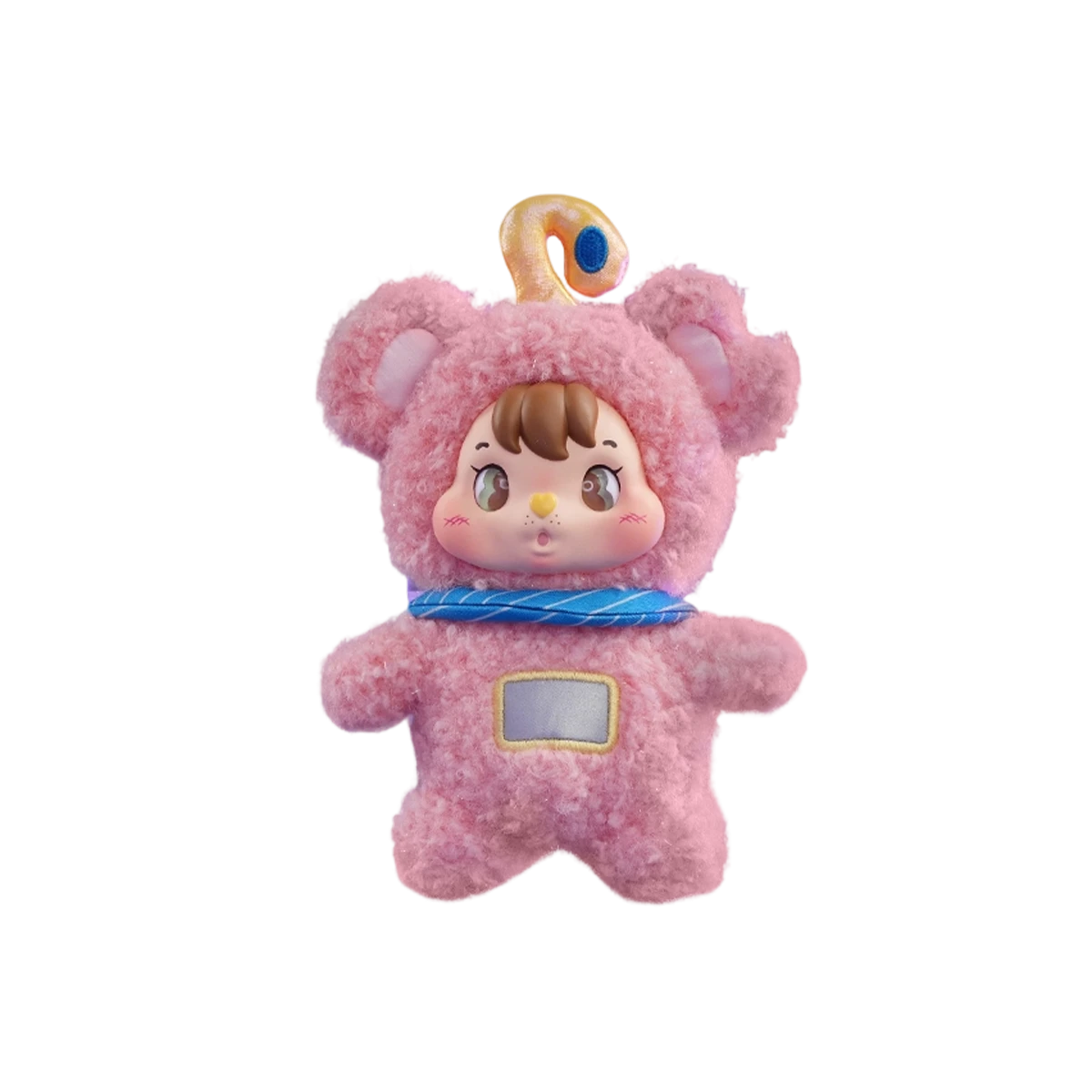 Soft Sensor Bear Face pink fuzzy bear-hooded plush with sensor antennae, Little Buns Space Fantasy by 52TOYS