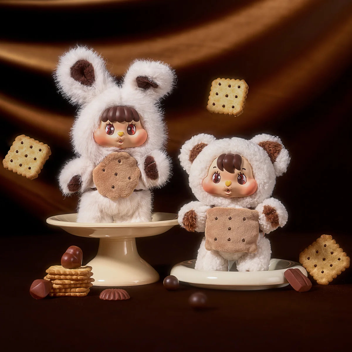 Chocolate Sandwich Cookie cream pair holding biscuits among crackers, Little Buns Melting Together