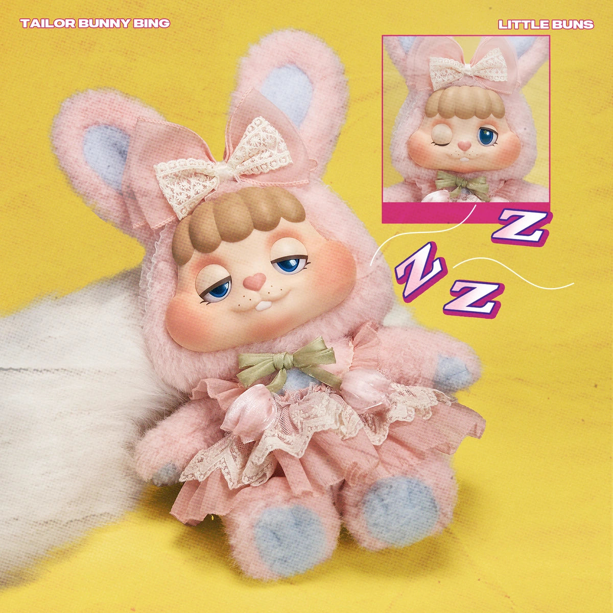 Tailor Bunny Bing plush among sewing thread, scissors and doilies, Little Buns