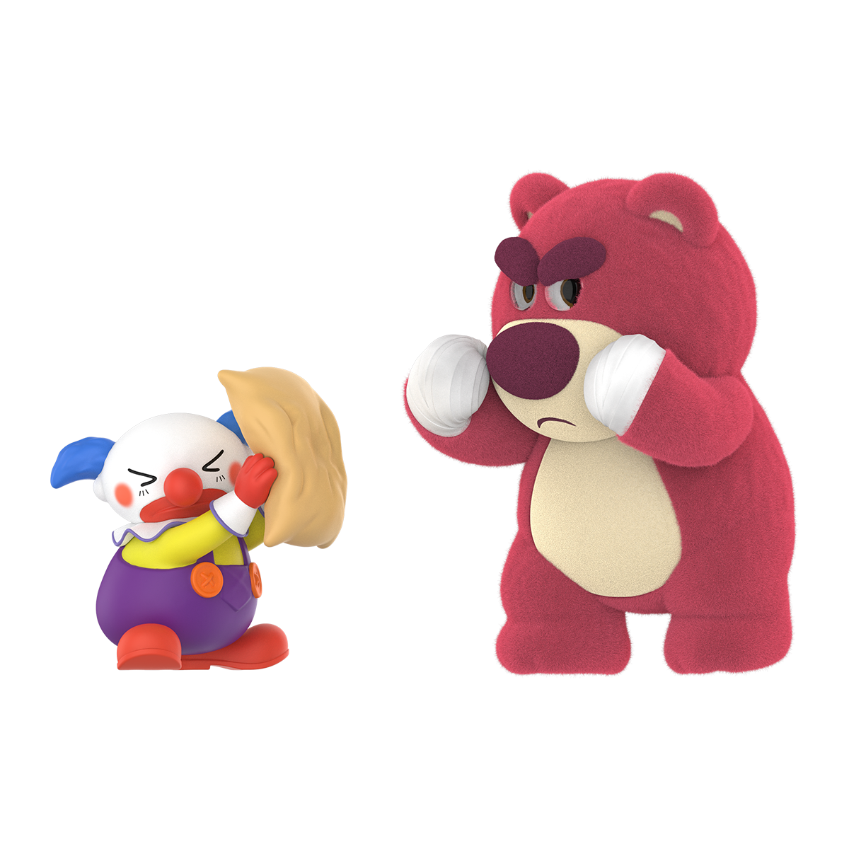 Lotso Fitness boxing figure sparring with Donald Duck wearing red gloves