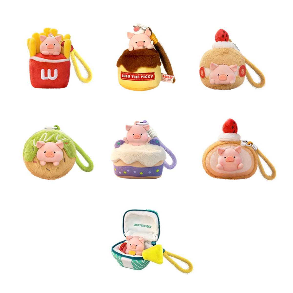 Full set of seven junk-food LULU pig plush keychains, ROCK x Lulu The Piggy Diet Nemesis blind box