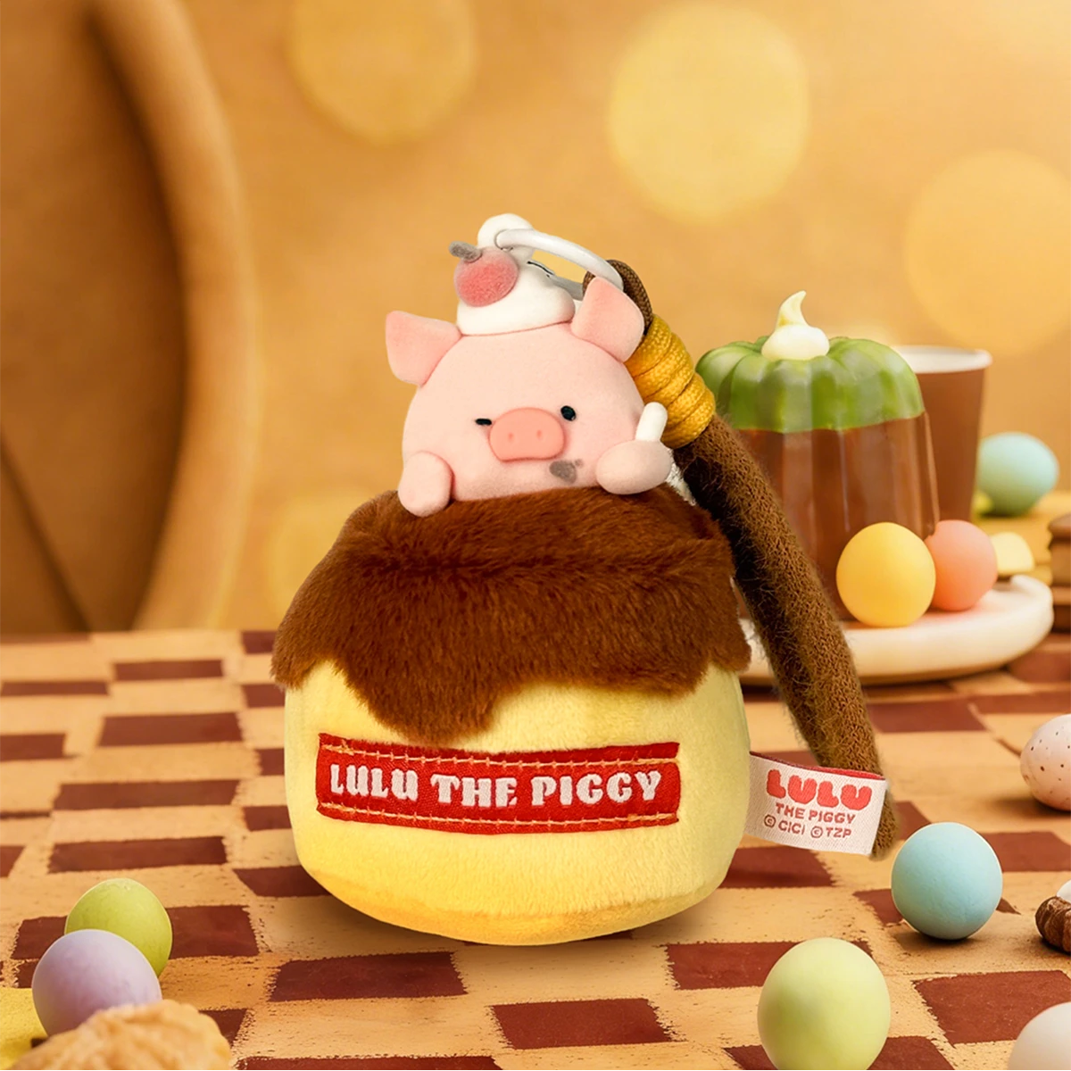 Strawberry Cake Roll LULU pig tucked in a fluffy cake roll, Diet Nemesis plush keychain