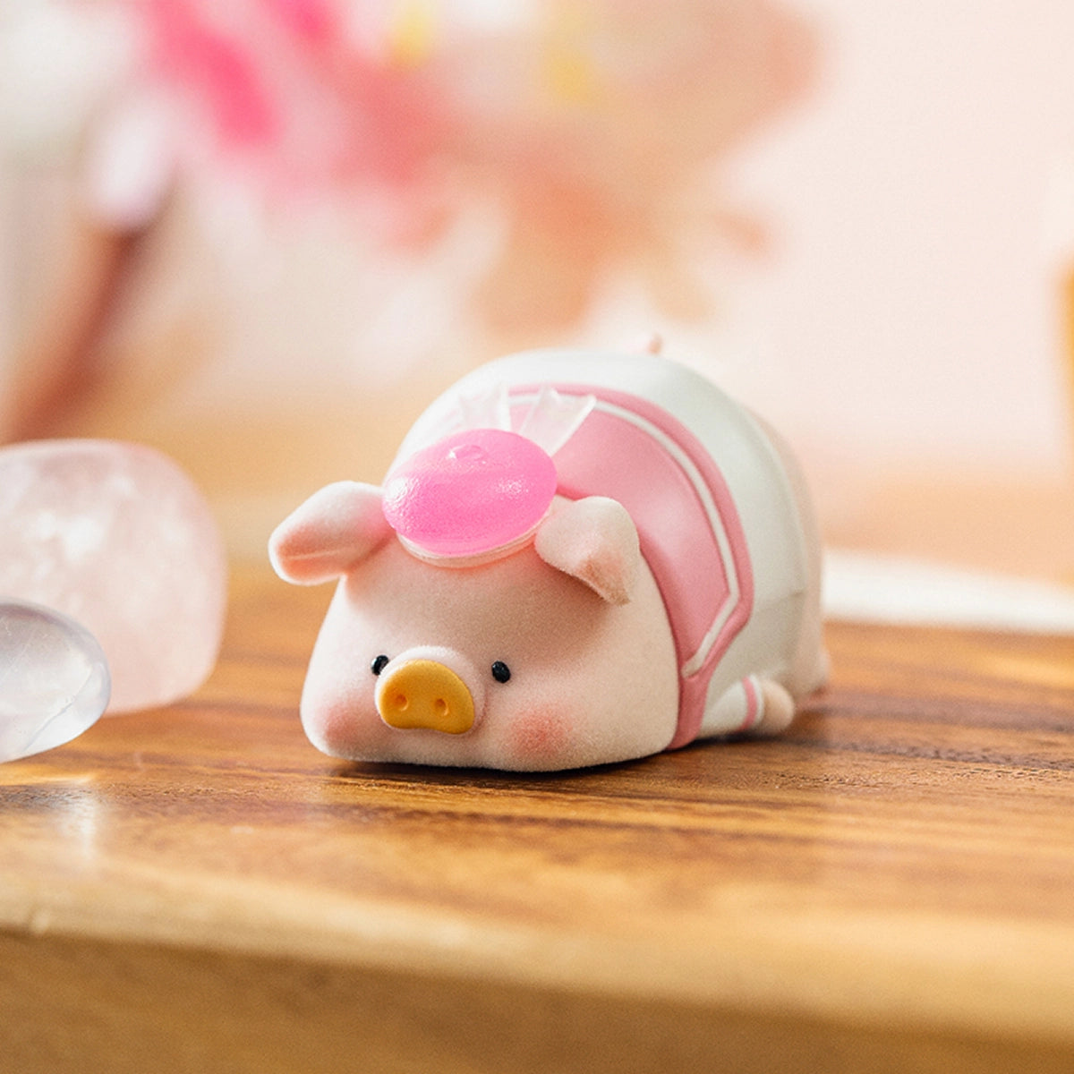 FLORA piggy in white sailor top and pink beret with a translucent hot-pink sakura bow, Lulu in Bloom Sakura 2