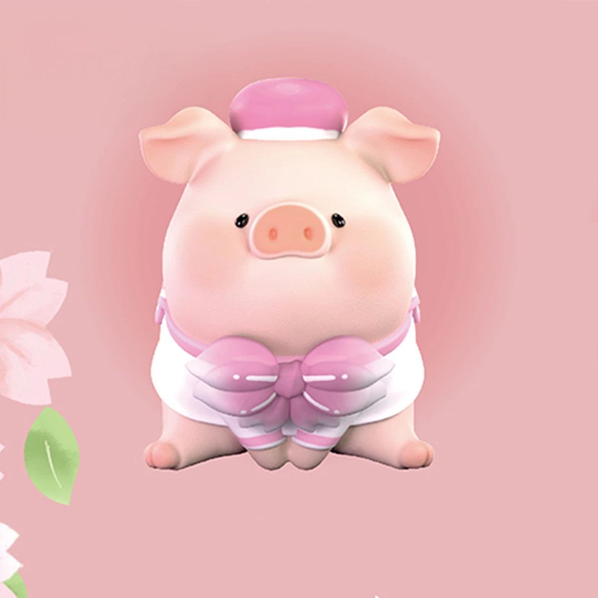 BLOSSOM piggy lying on its belly in pink-and-white striped sailor outfit, Lulu in Bloom Sakura 2