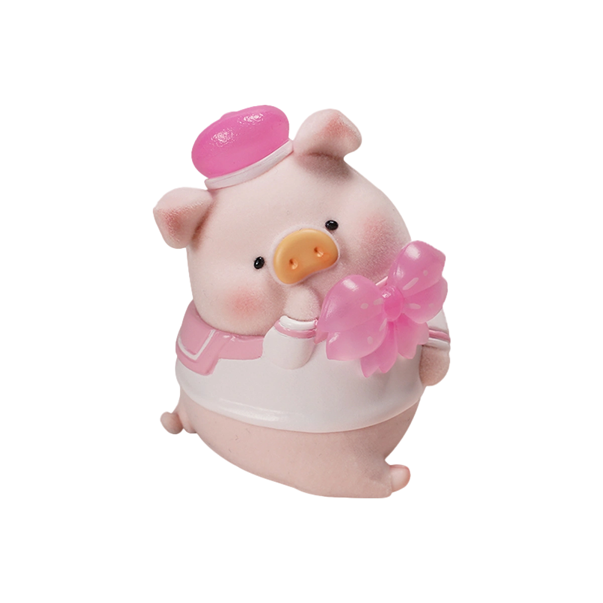 JOY piggy standing in a white sailor suit and pink beret holding a pink sakura bow, Lulu in Bloom Sakura 2