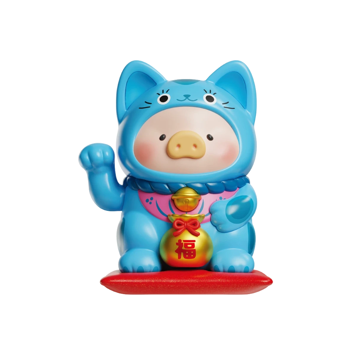 Wellbeing Guardian Cat green lucky-cat pig with fortune bag and raised paw, LuLu the Piggy Lucky Cat