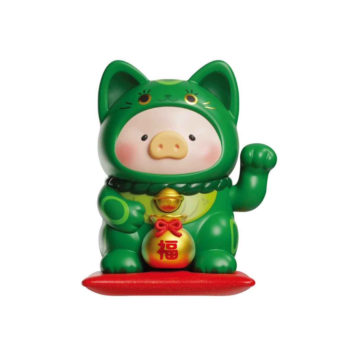 Sweetheart Cat pink lucky-cat pig holding a great-luck gold coin, LuLu the Piggy Lucky Cat