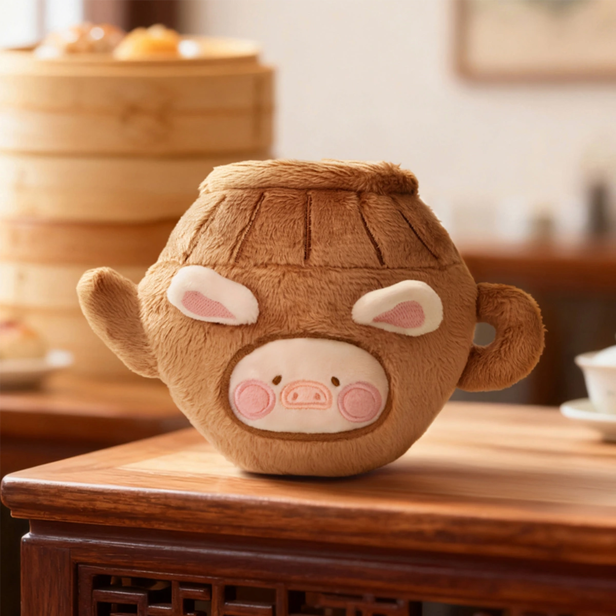 Enjoy Tea piggy as a brown ceramic teapot with handle and spout, Lulu The Piggy Food Hunter