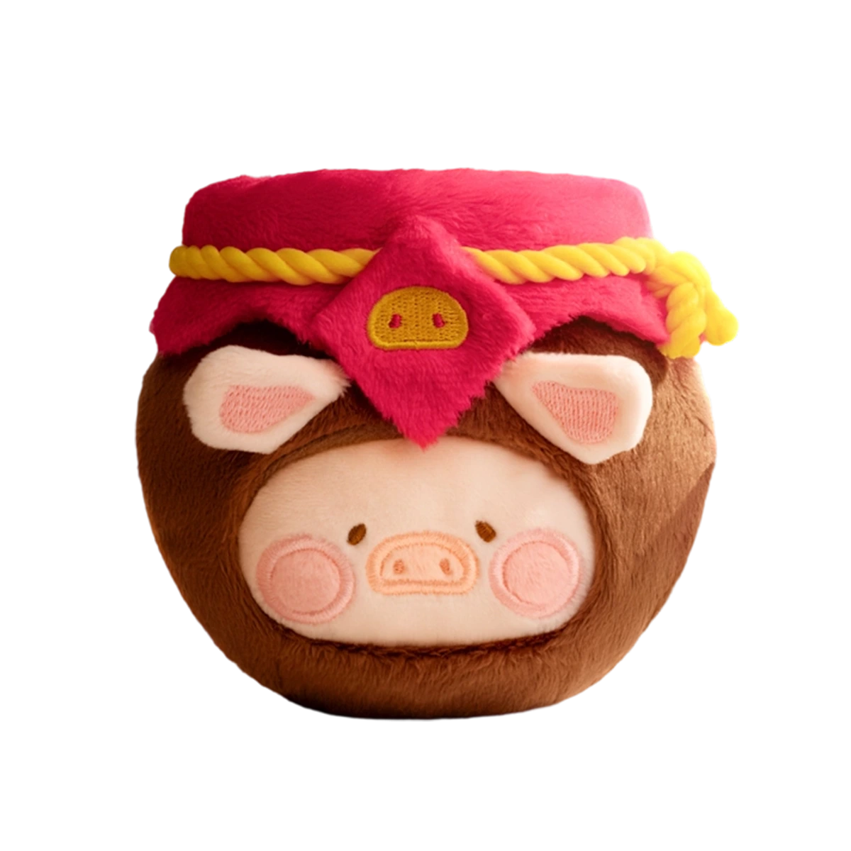Wine Jar piggy as a sealed brown jar with red-and-gold rope lid, Lulu The Piggy Food Hunter