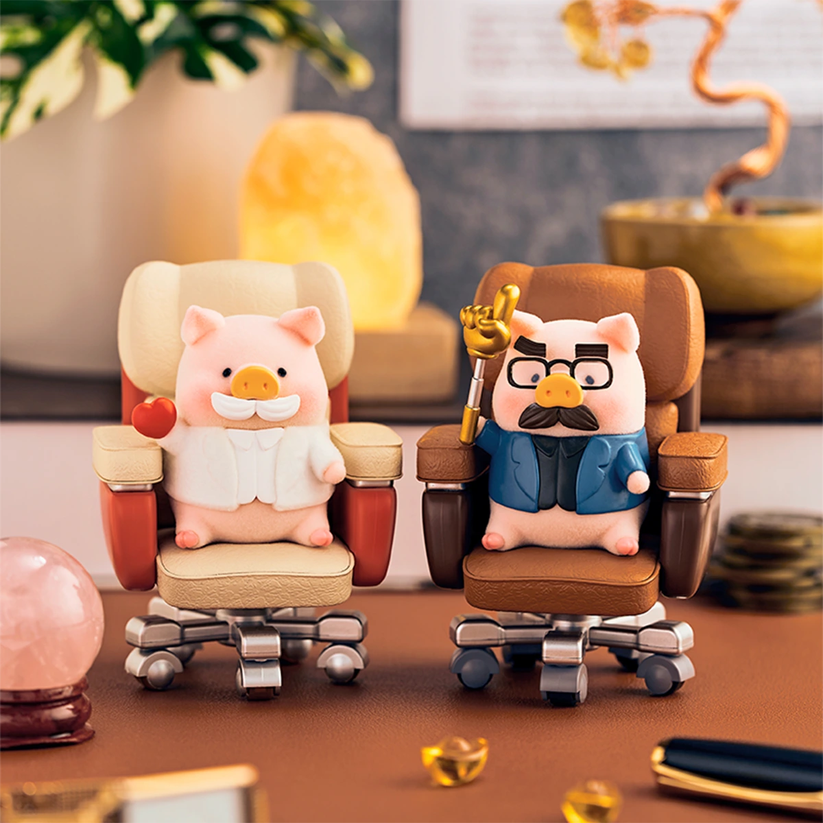 Secret Angel Boss and Devil Boss LuLu piggies in rolling office chairs, LuLu Piggy Office