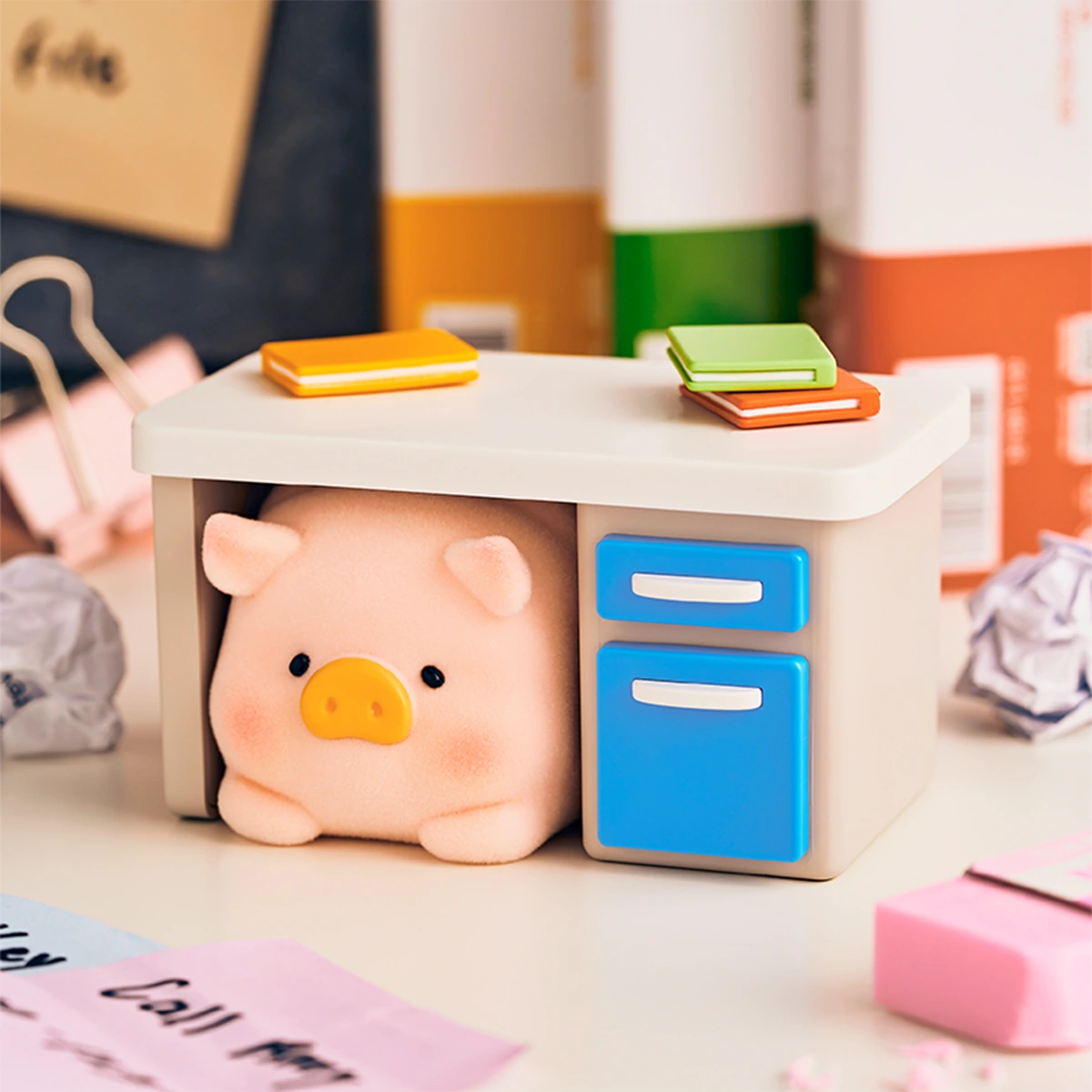User Offline LuLu piggy peeking from a sliding desk drawer, LuLu Piggy Office