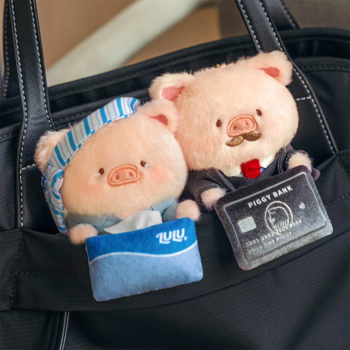 Going To Pieces Lu with blue LULU tissue box and I Quit Lu suited piggy, LuLu Piggy Office