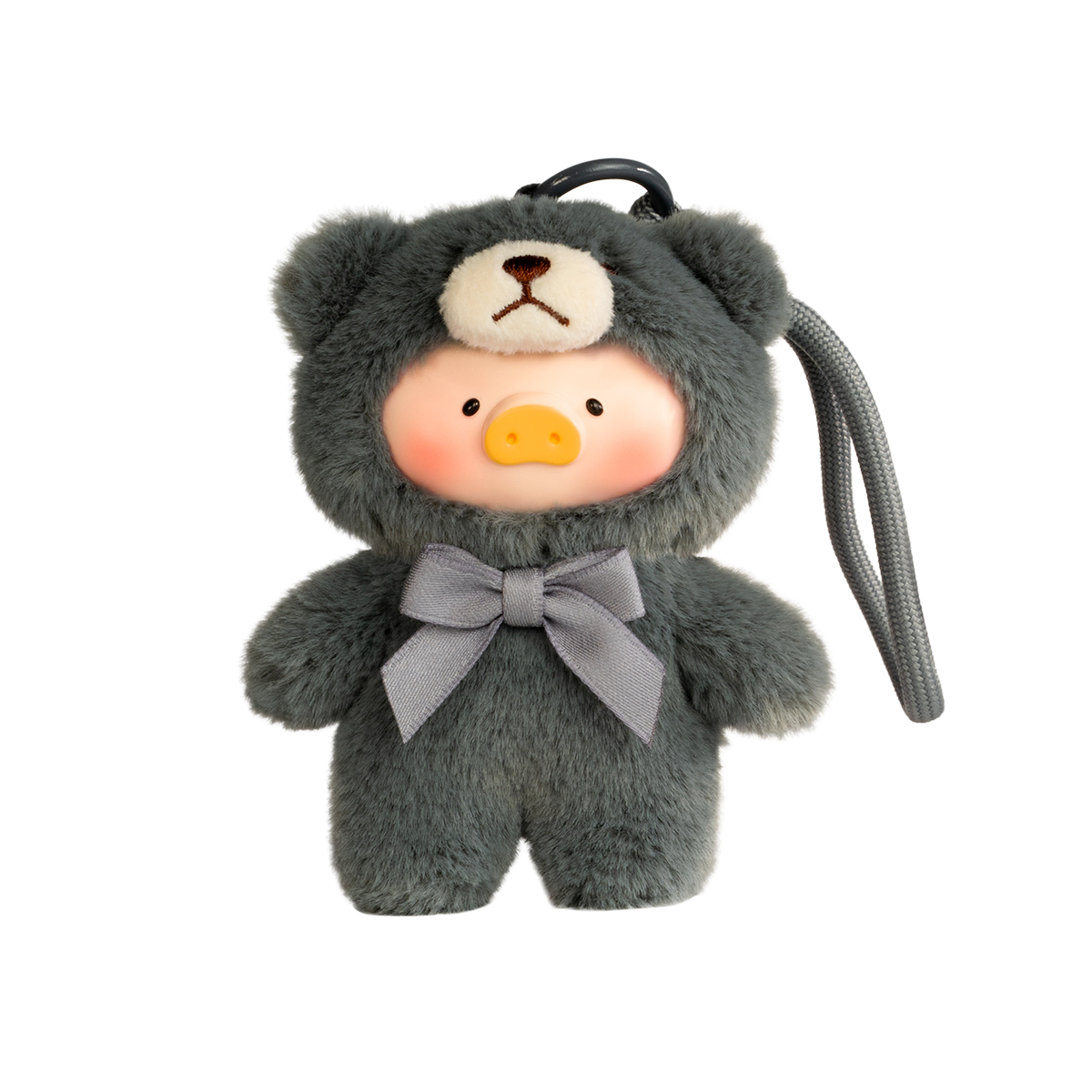 Rock slate-grey Lulu piggy teddy charm with grey bow, Teddy Mini Whispers of Nature