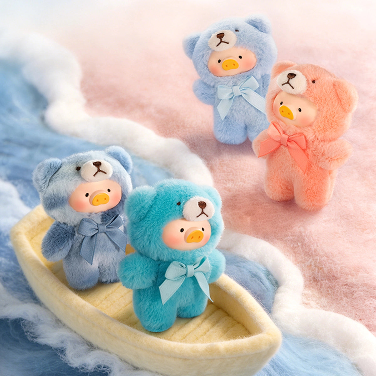 Blue Sky, Afterglow coral and Waves teal Lulu teddy charms by the sea, Whispers of Nature