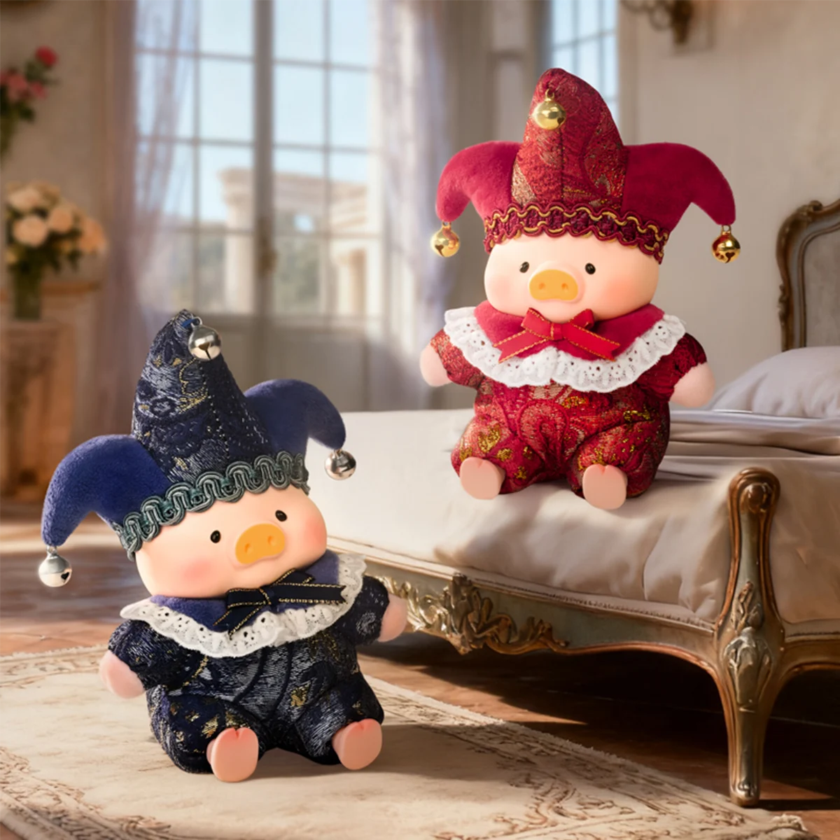Navy Companion Angel and crimson Passion Angel piggy plush keychains, Lulu The Piggy Triangel