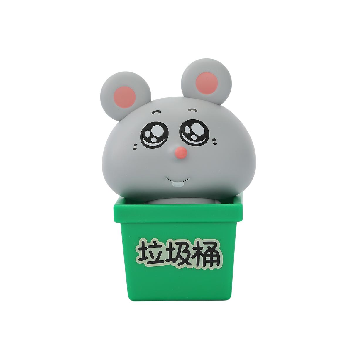 Pitiful grey mouse with big eyes popping out of a green trash bin, Meiji and Dashu Blessed Mental State
