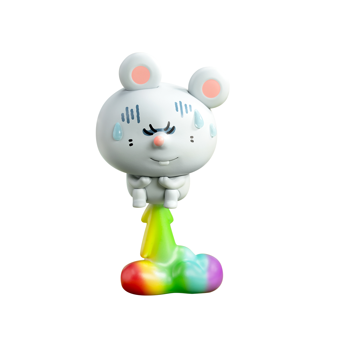 Grey mouse sweating, propelled upward by a rainbow burst, Meiji and Dashu Blessed Mental State