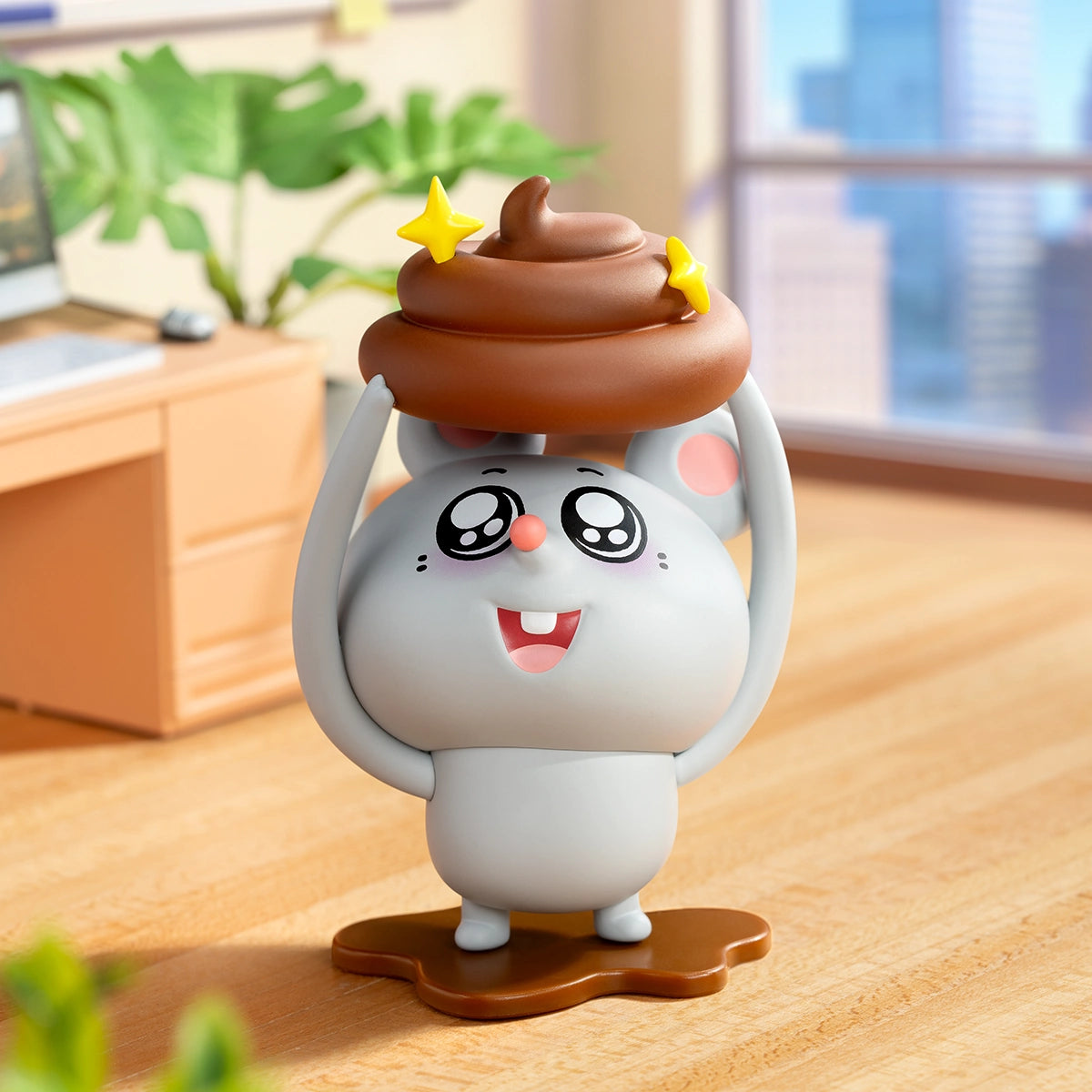 Full Support grey mouse balancing a sparkly poop swirl on its head, Meiji and Dashu Blessed Mental State