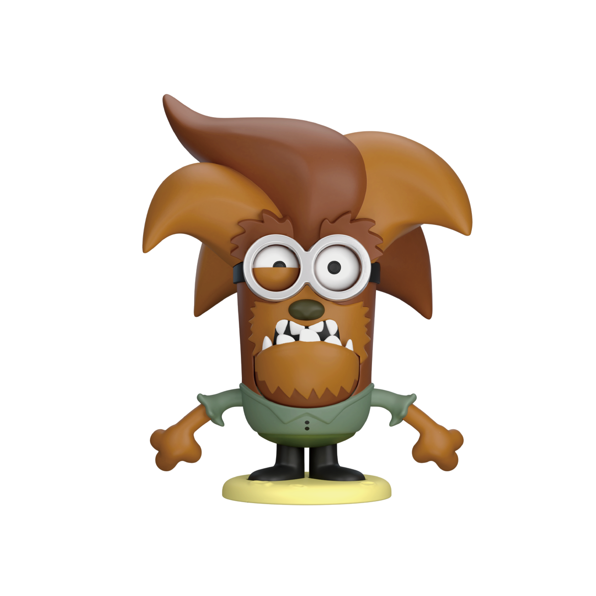 The Evil Wolf Minion with shaggy brown mane and fangs on its display base, Minion Monsters