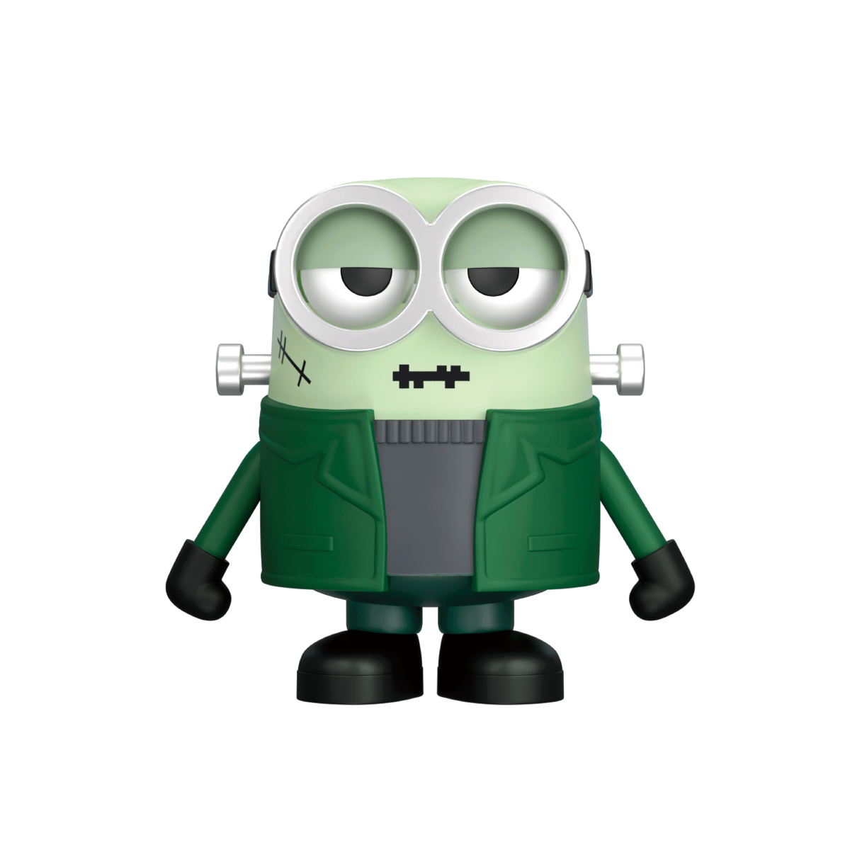 Frankenbob, the green Frankenstein Minion with neck bolts and stitched mouth in a dark suit, Minion Monsters by 52TOYS
