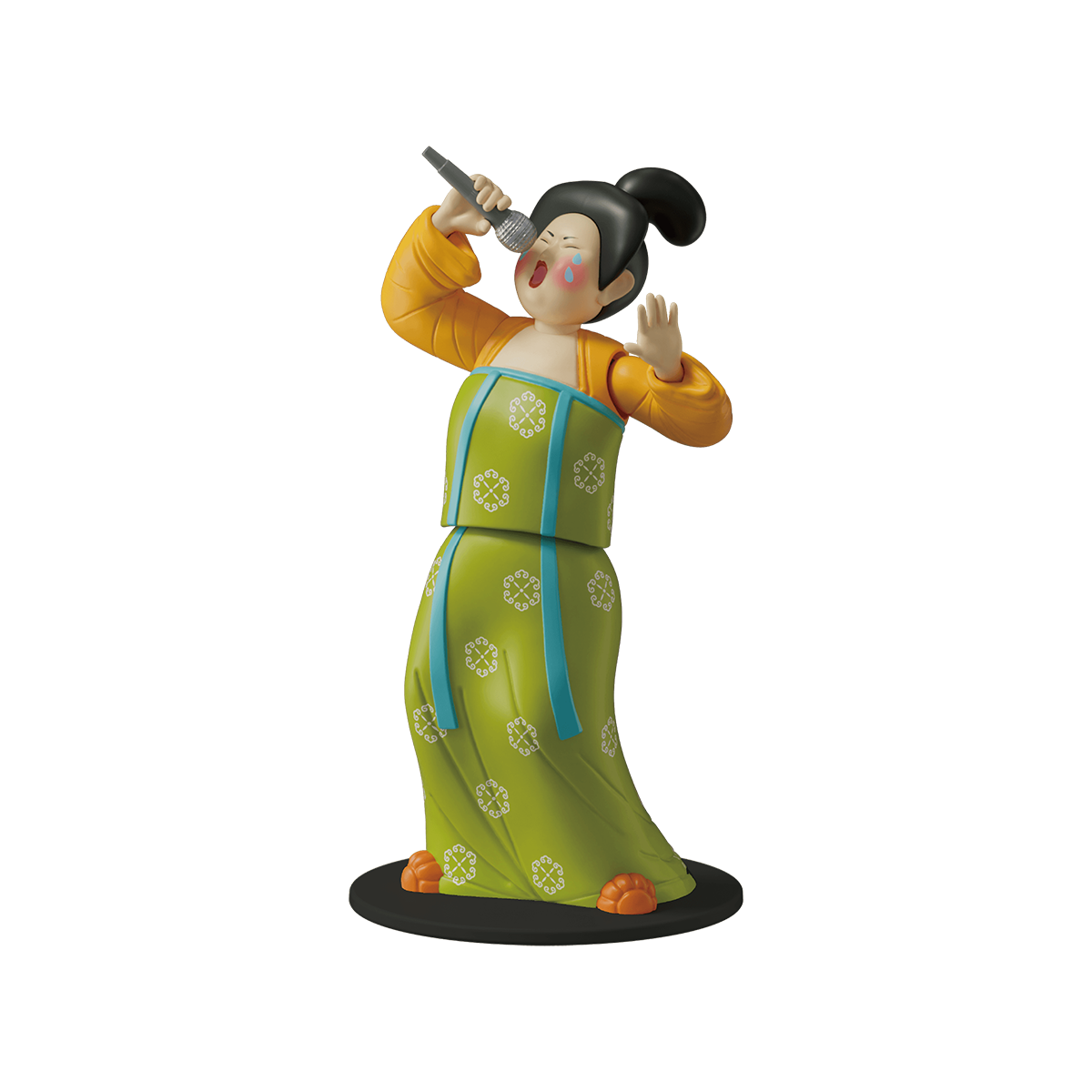 Passionate Serenade Tang court lady in green dress singing into a mic, Modern Ancients Party Queen