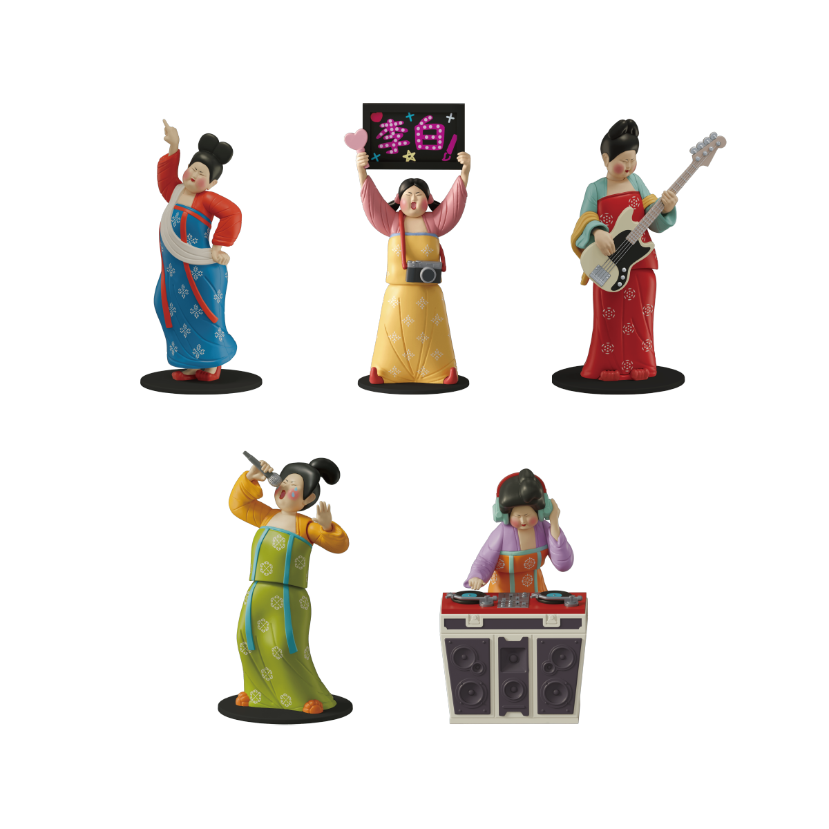 Full set of five Tang court lady rock-band figures, Modern Ancients Party Queen