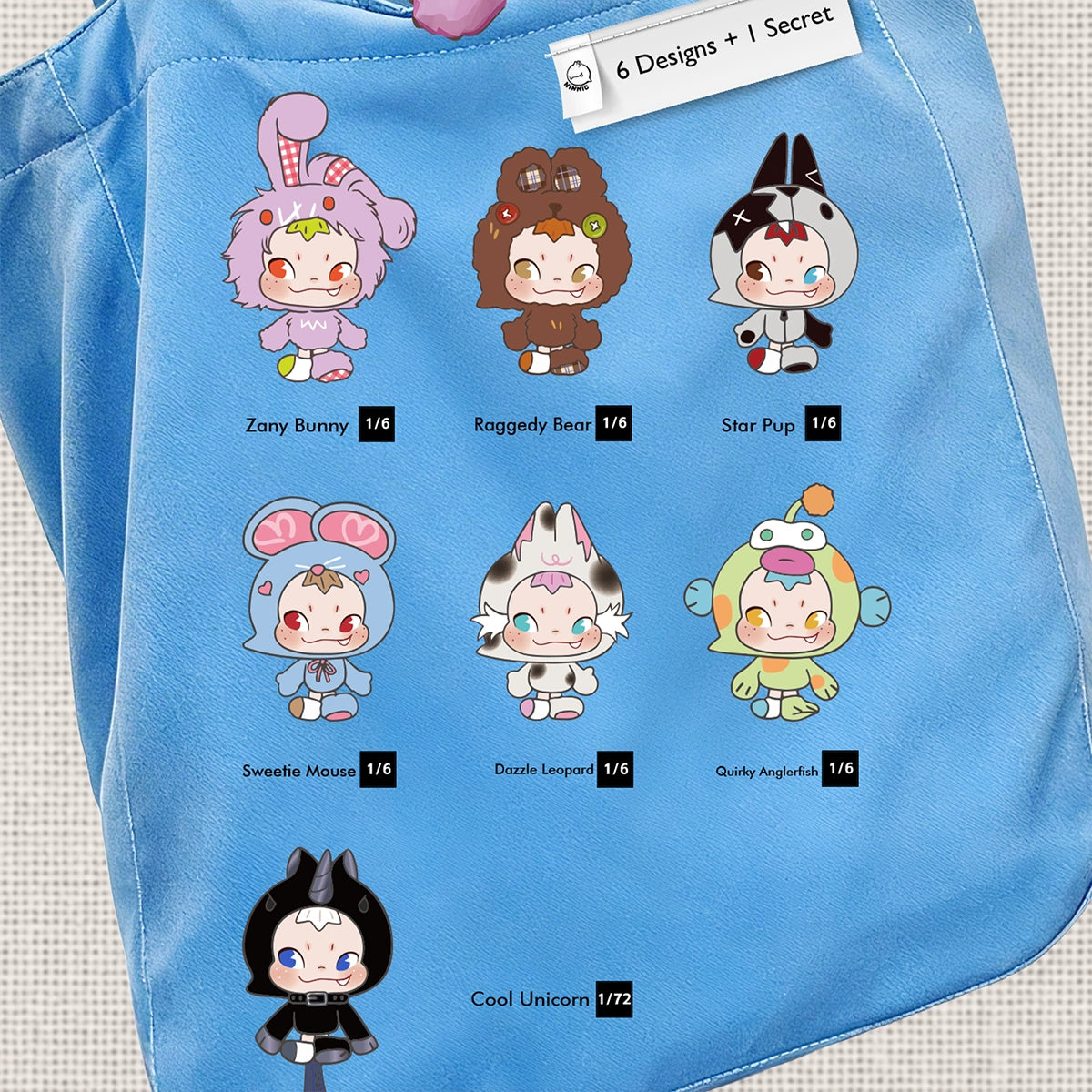 Zany Bunny pale-pink bunny-costume NINNIC plush keychain with gingham ear patch, Different Us series