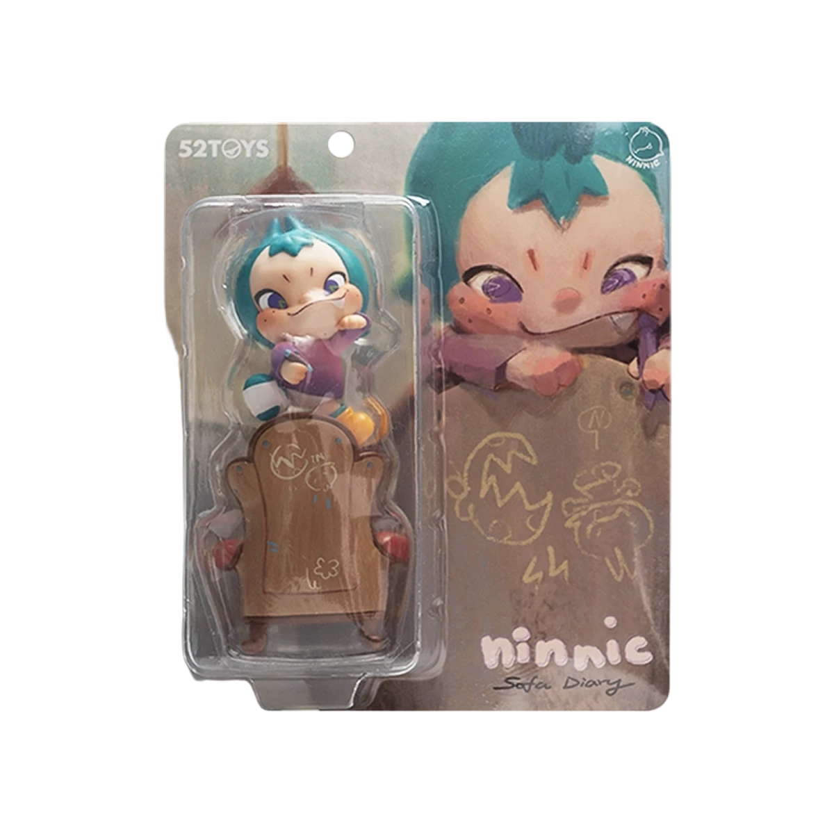 NINNIC Sofa Diary figure on its armchair in branded blister packaging, mischievous imp blind box
