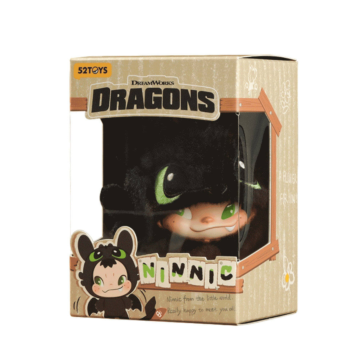 NINNIC dressed as Toothless inside the How to Train Your Dragon limited-edition window box