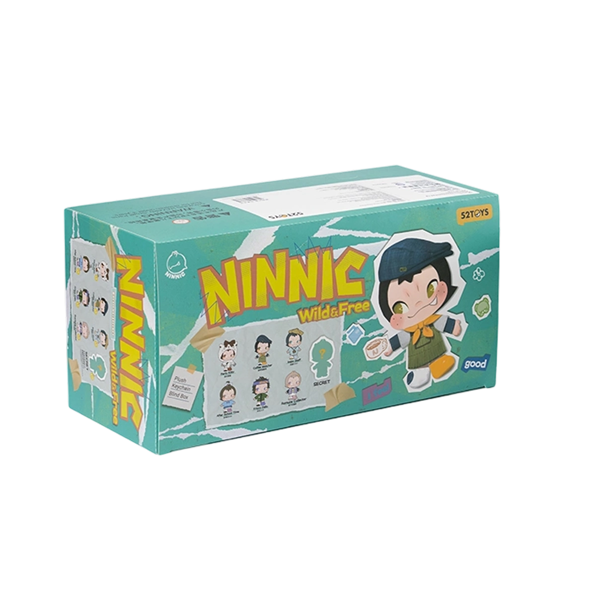 NINNIC Wild & Free Plush Keychain full display case with the complete character lineup