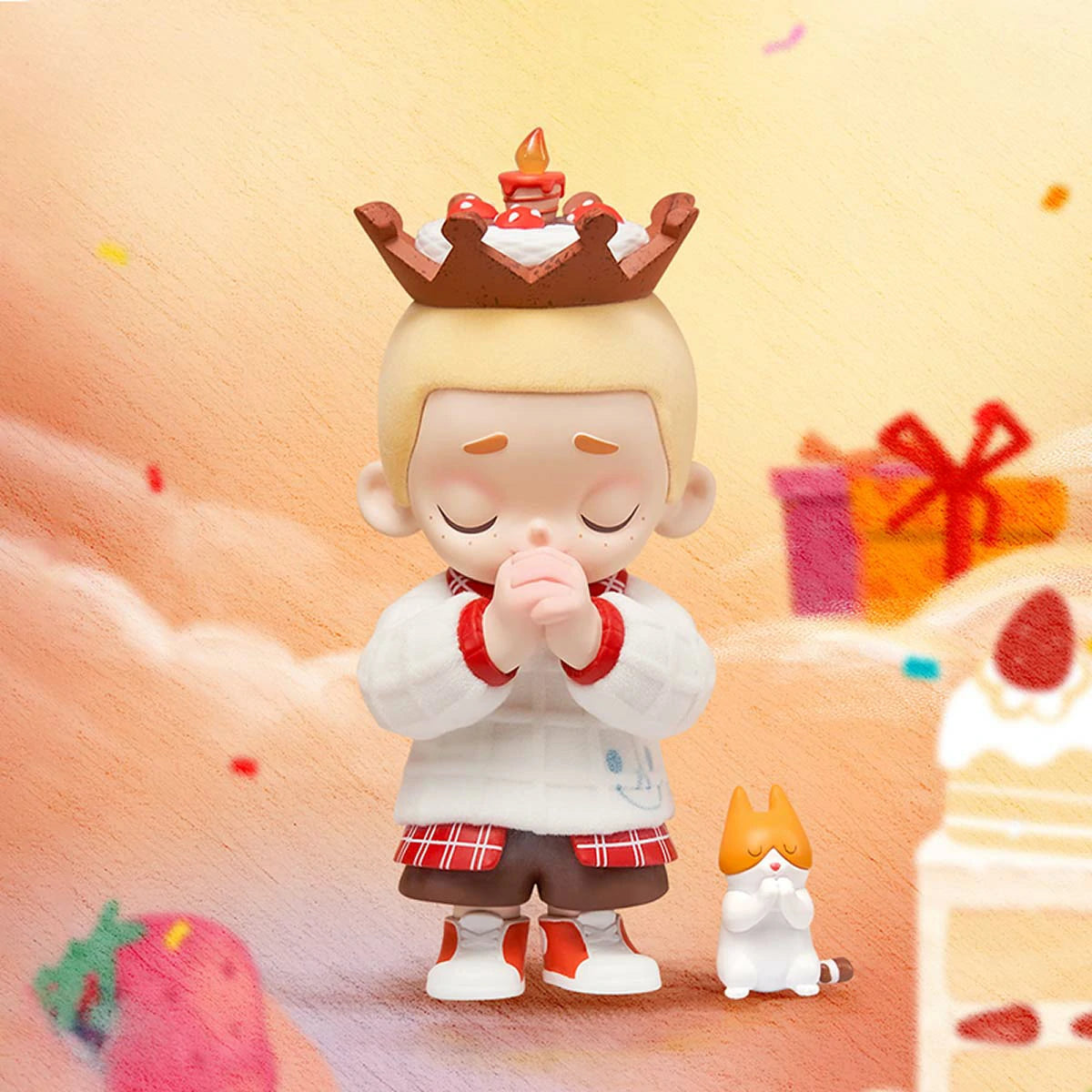 NOOK Make A Wish praying in a cake crown amid gifts and strawberries with corgi, limited edition