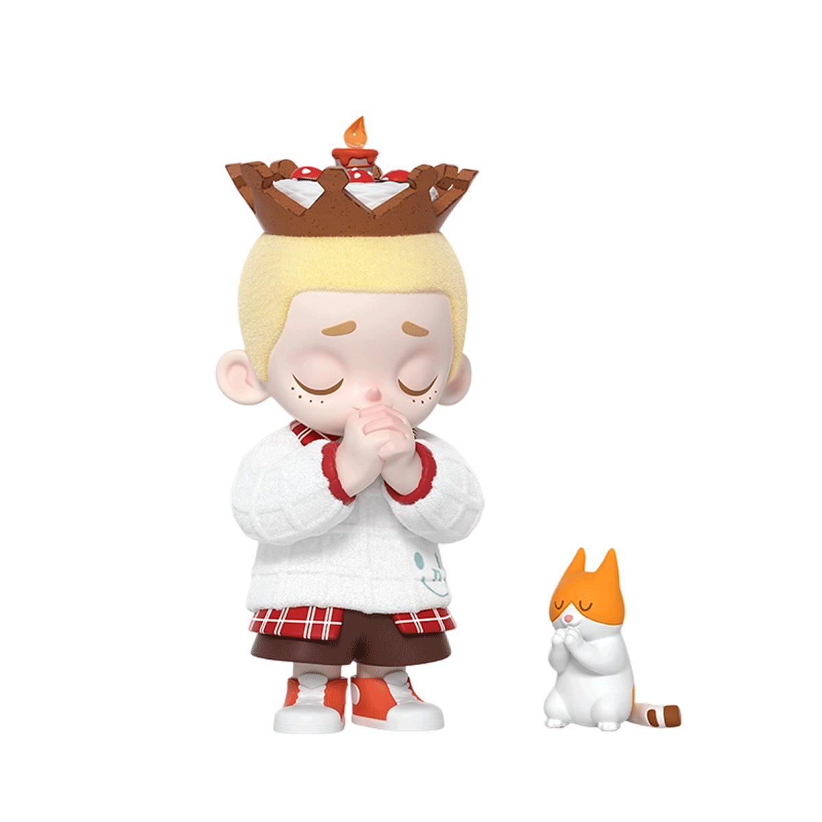 NOOK Make A Wish figure in cake crown with candle, hands clasped beside a corgi, limited edition