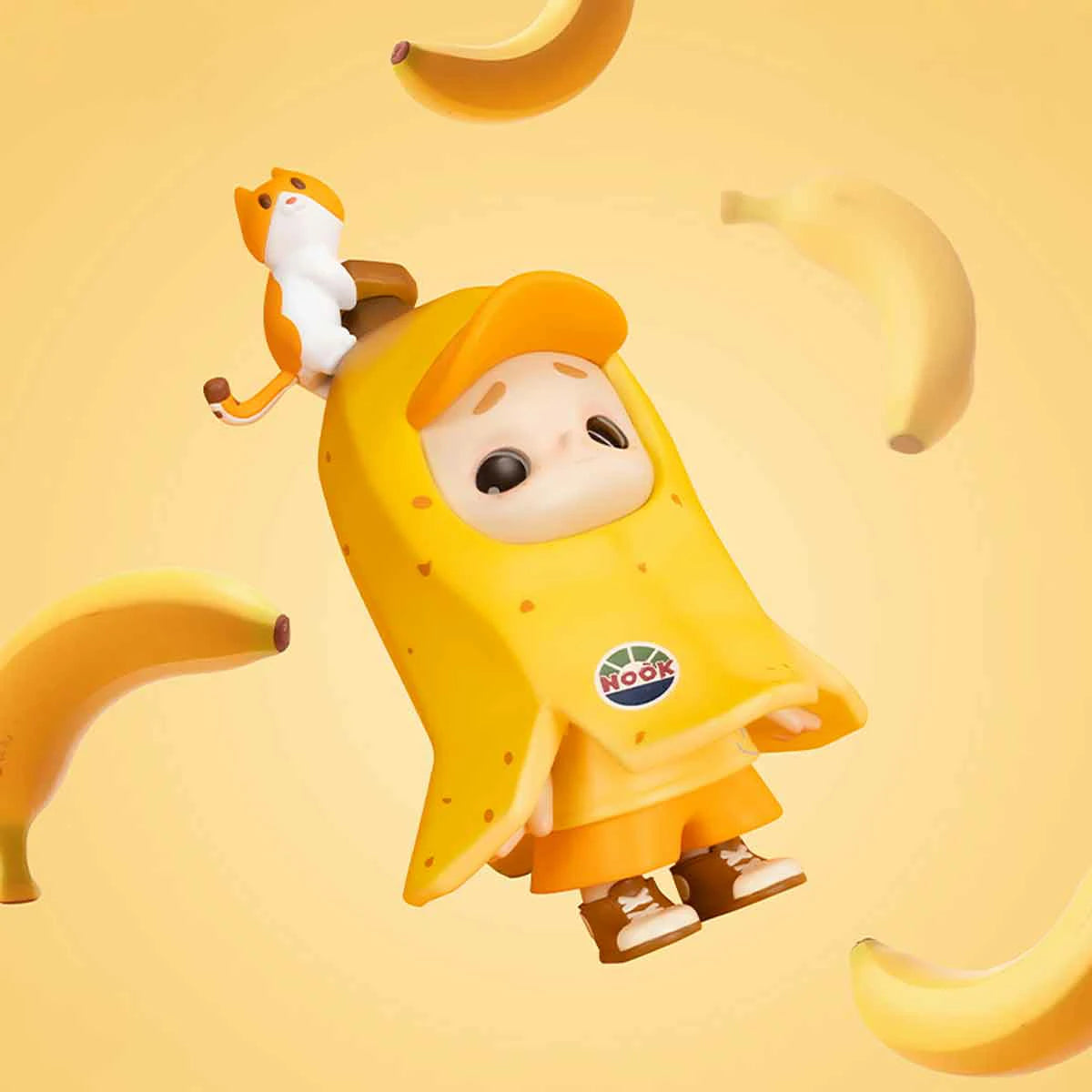 NOOK Bananana 120% banana-suit figure floating among ripe bananas, limited edition