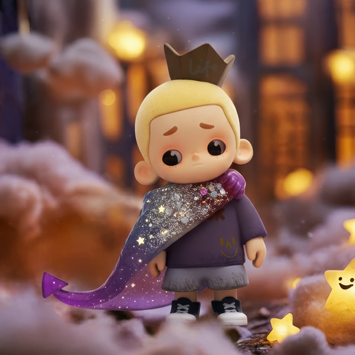 NOOK Dream Cloak prince in shimmering sequined cloak among glowing clouds and stars