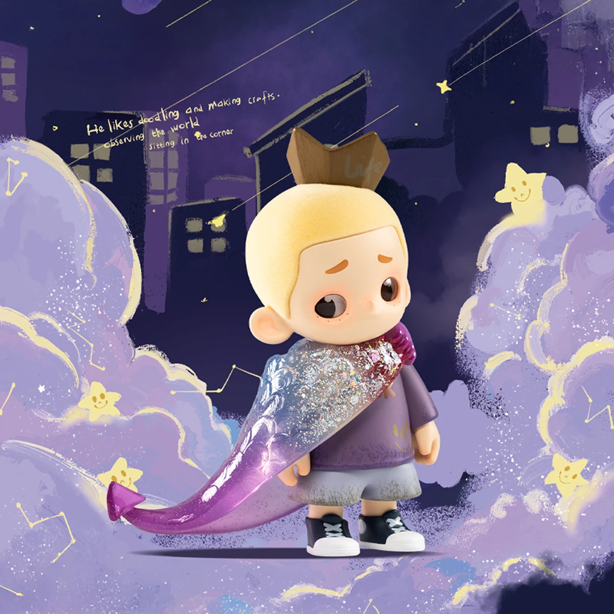 NOOK Dream Cloak figure in his starlight cloak exploring a purple night-sky dreamscape