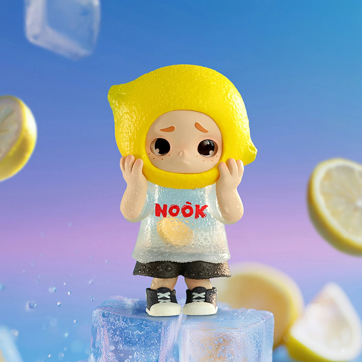 NOOK Lemon Soda 100% figure on an ice cube among lemon slices, limited edition