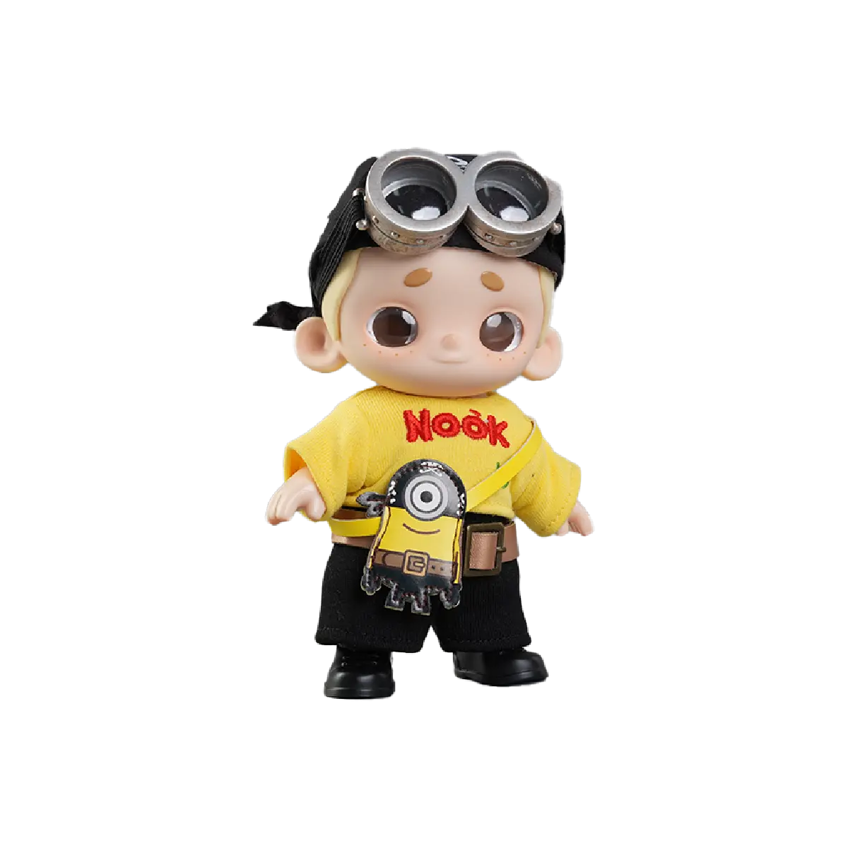NOOK dressed as Pirate Minion Carl with goggles, headscarf, and Minion belt bag