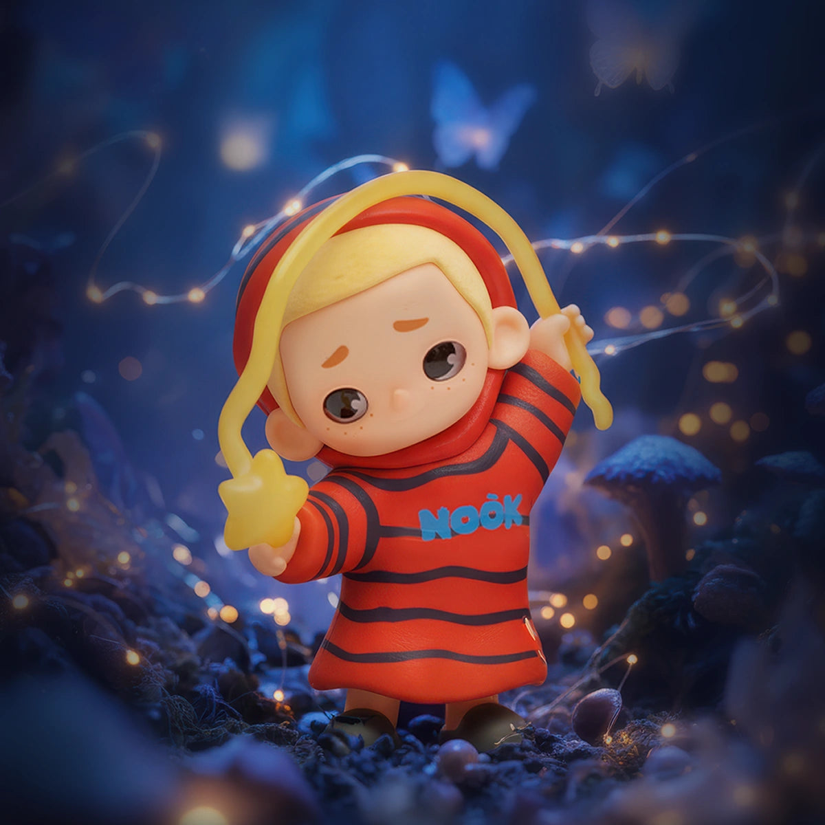 Catch the Starlight NOOK in a red-black striped robe with star wand, My Little Universe At Night