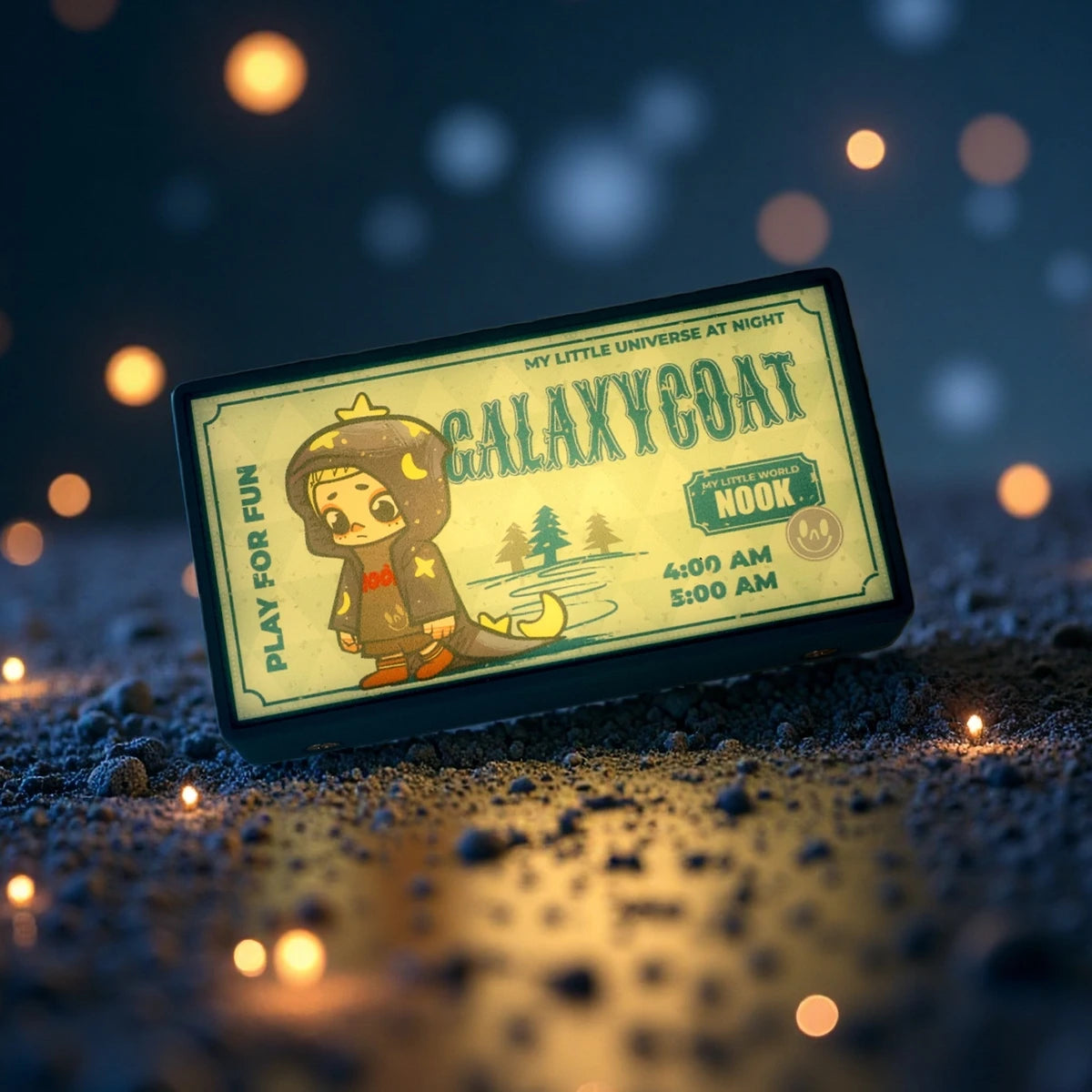 Galaxy Goat navy rectangular magnet glowing with star-suited figure and goat, NOOK Night Series