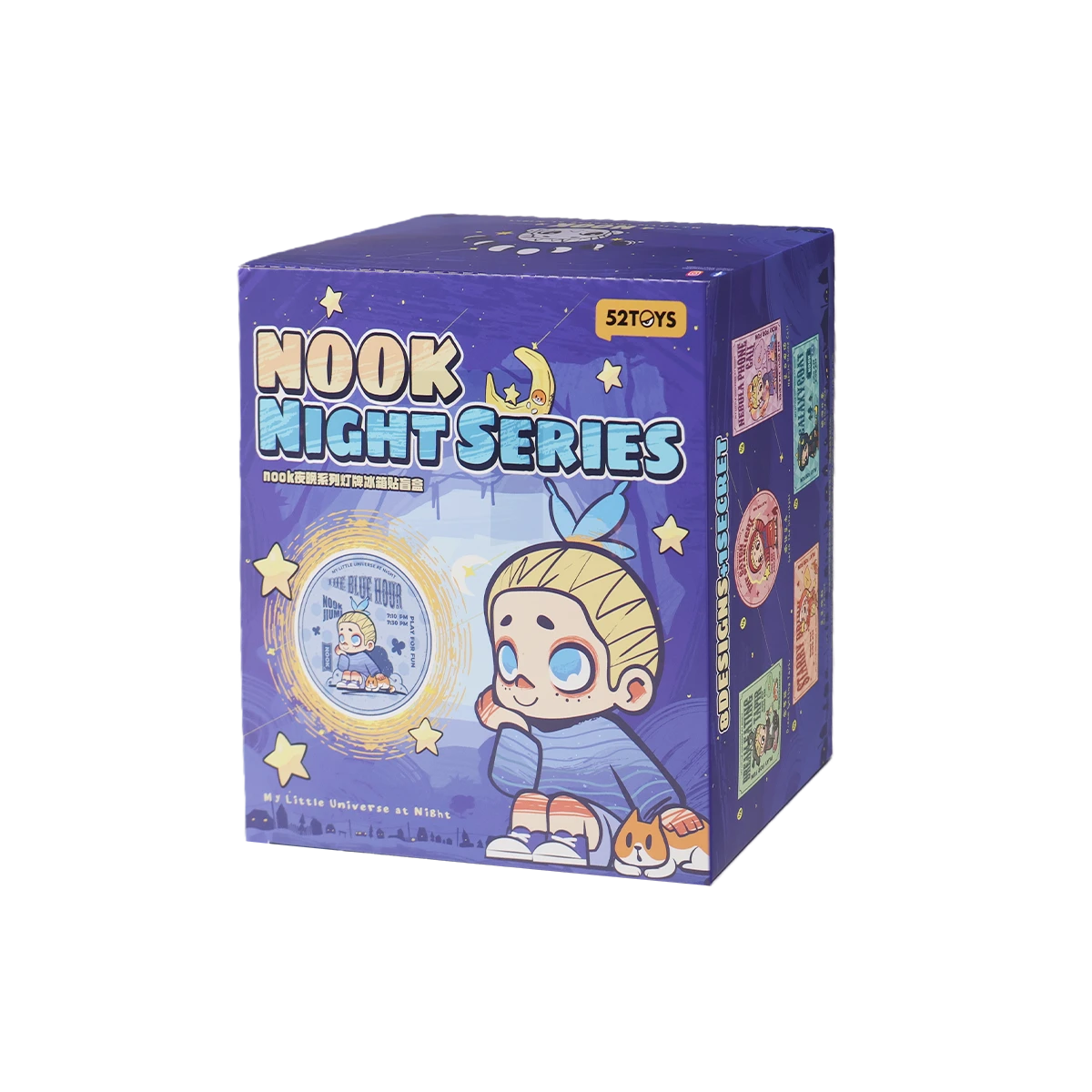 NOOK Night Series light-up magnet blind box side packaging with character art