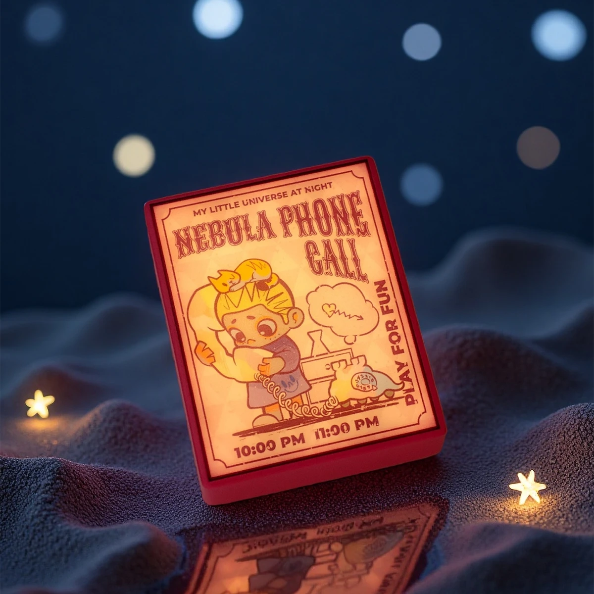 Nebula Phone Call pink magnet glowing with blonde child on a phone, NOOK Night Series