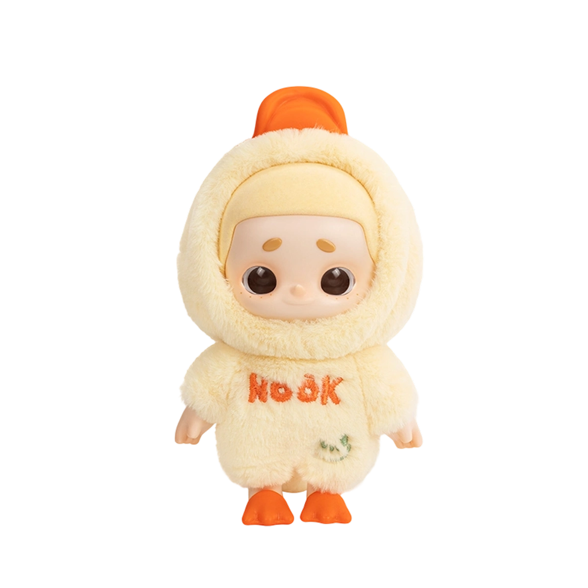Cuddly Duckling NOOK plush doll in a creamy duck onesie with orange bill hood, NOOK OOTD Plush Doll