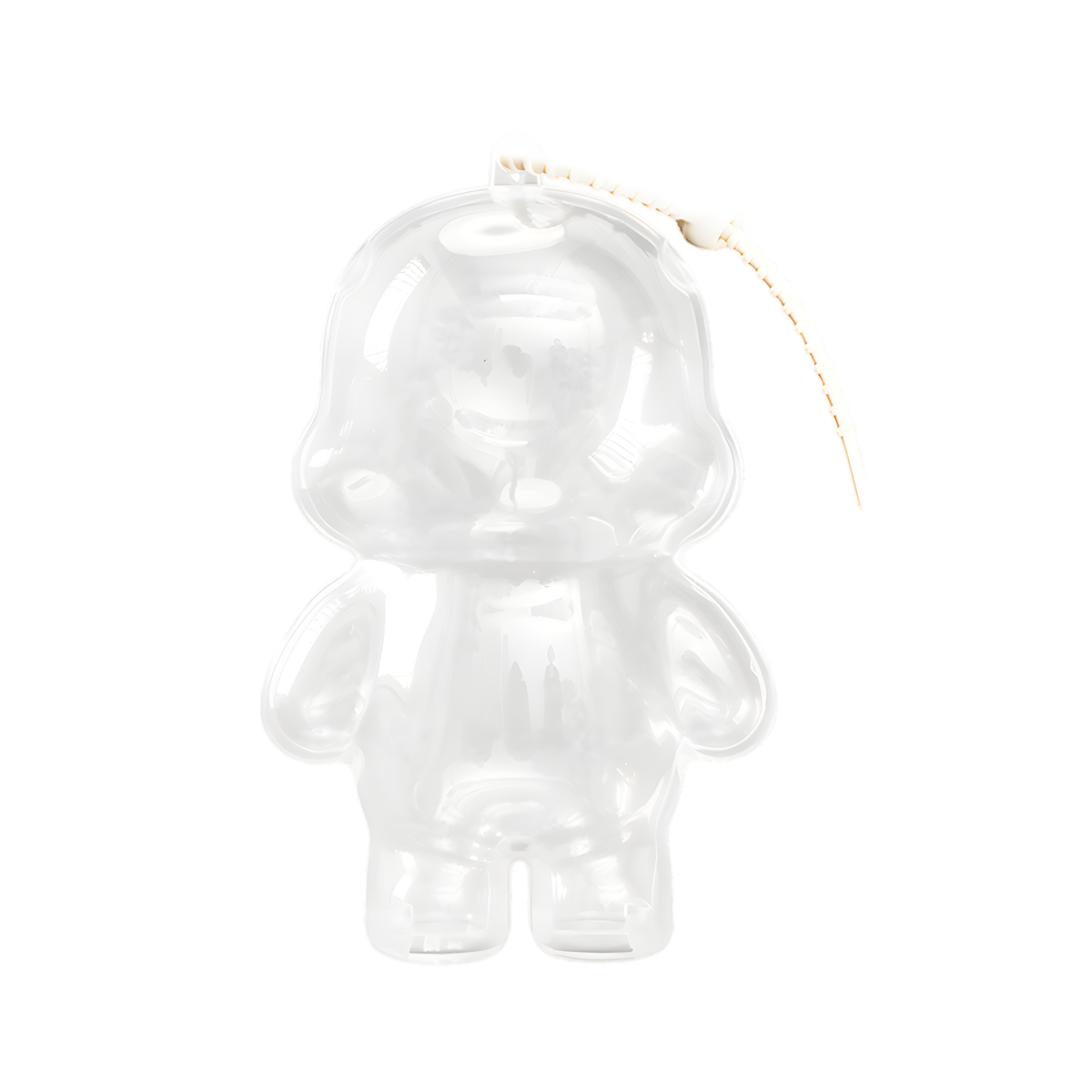 Clear figure-shaped display case with beaded strap, Nook Plush Doll Protective Case