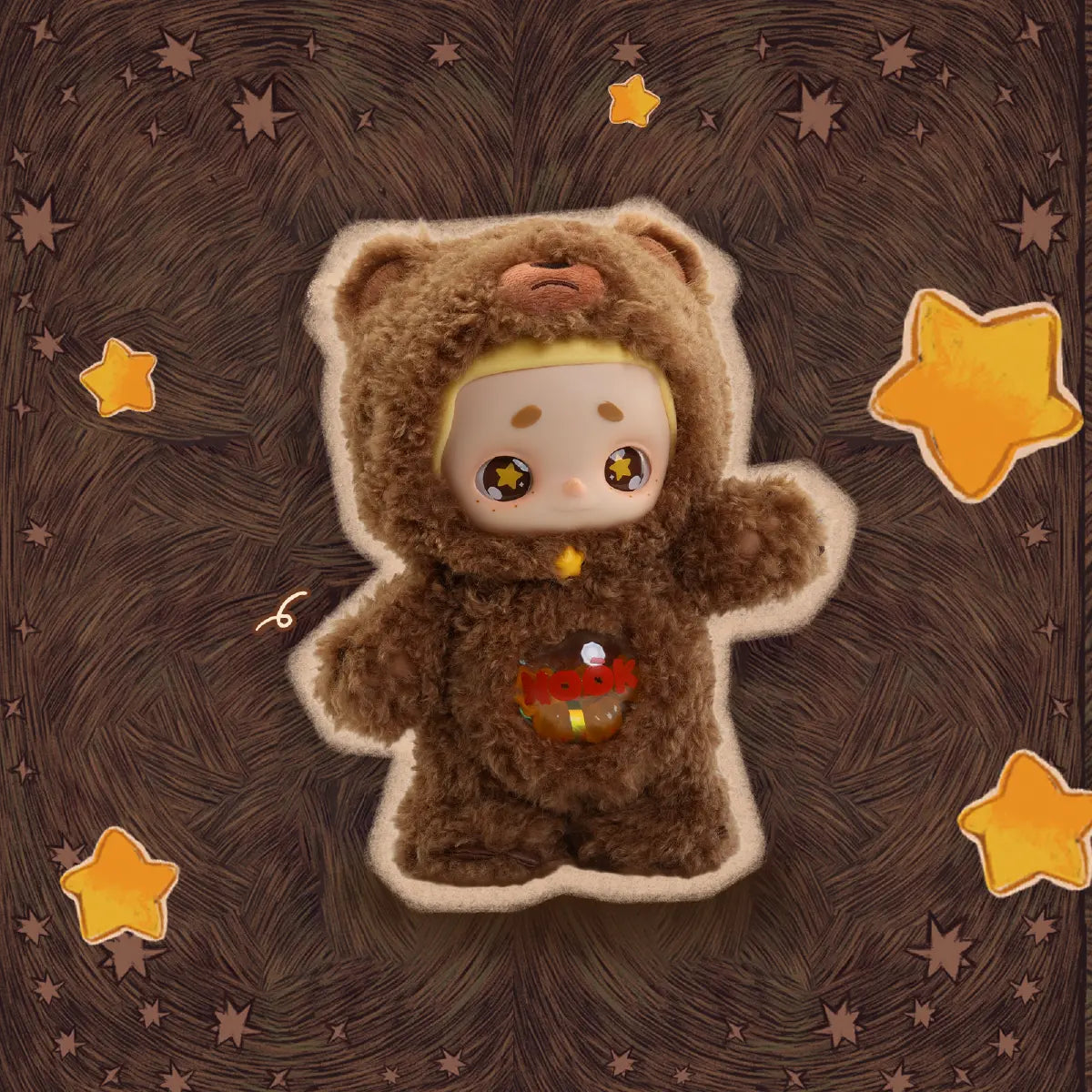 NOOK Star Keeper Bear vinyl plush front view surrounded by embroidered star graphics