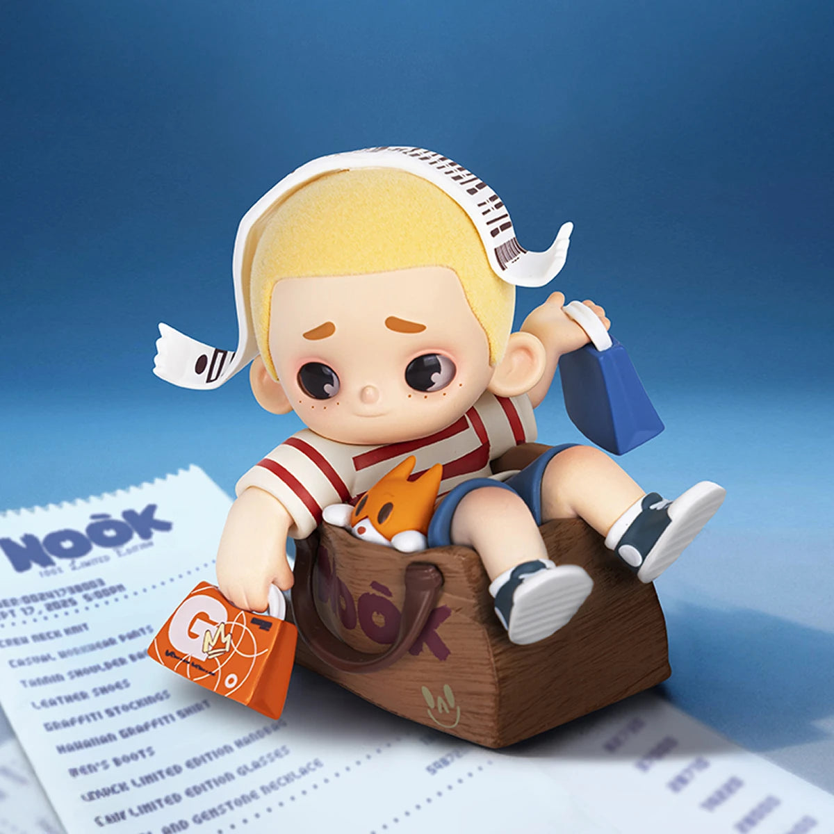 NOOK Super Shopper with receipt over his head holding shopping bags, 100% Limited Edition figure