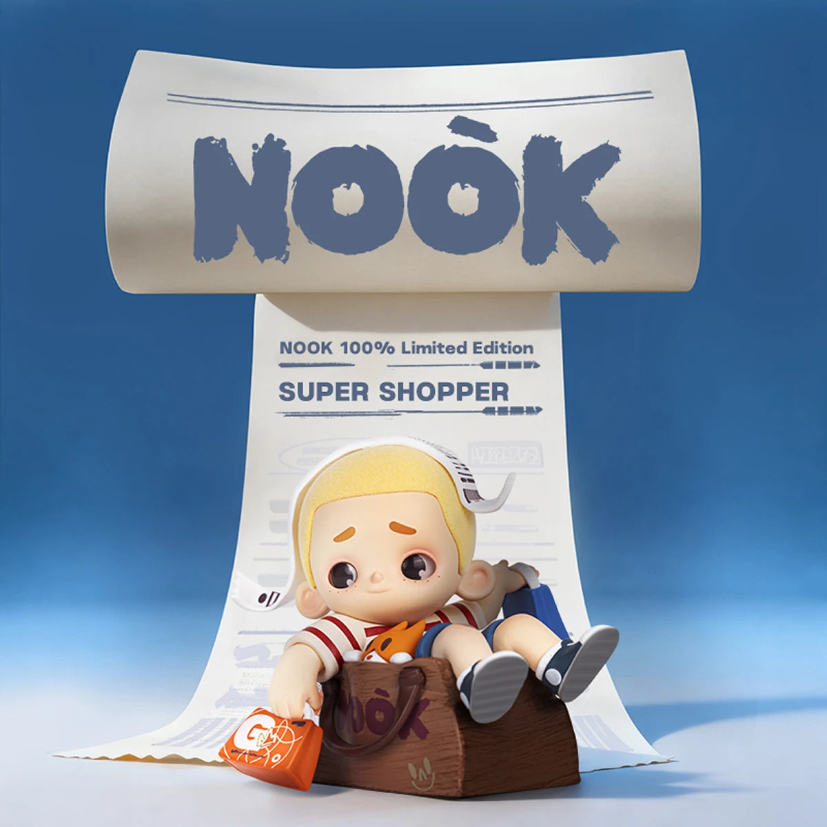 NOOK Super Shopper figure beneath an unfurling receipt banner, 100% Limited Edition