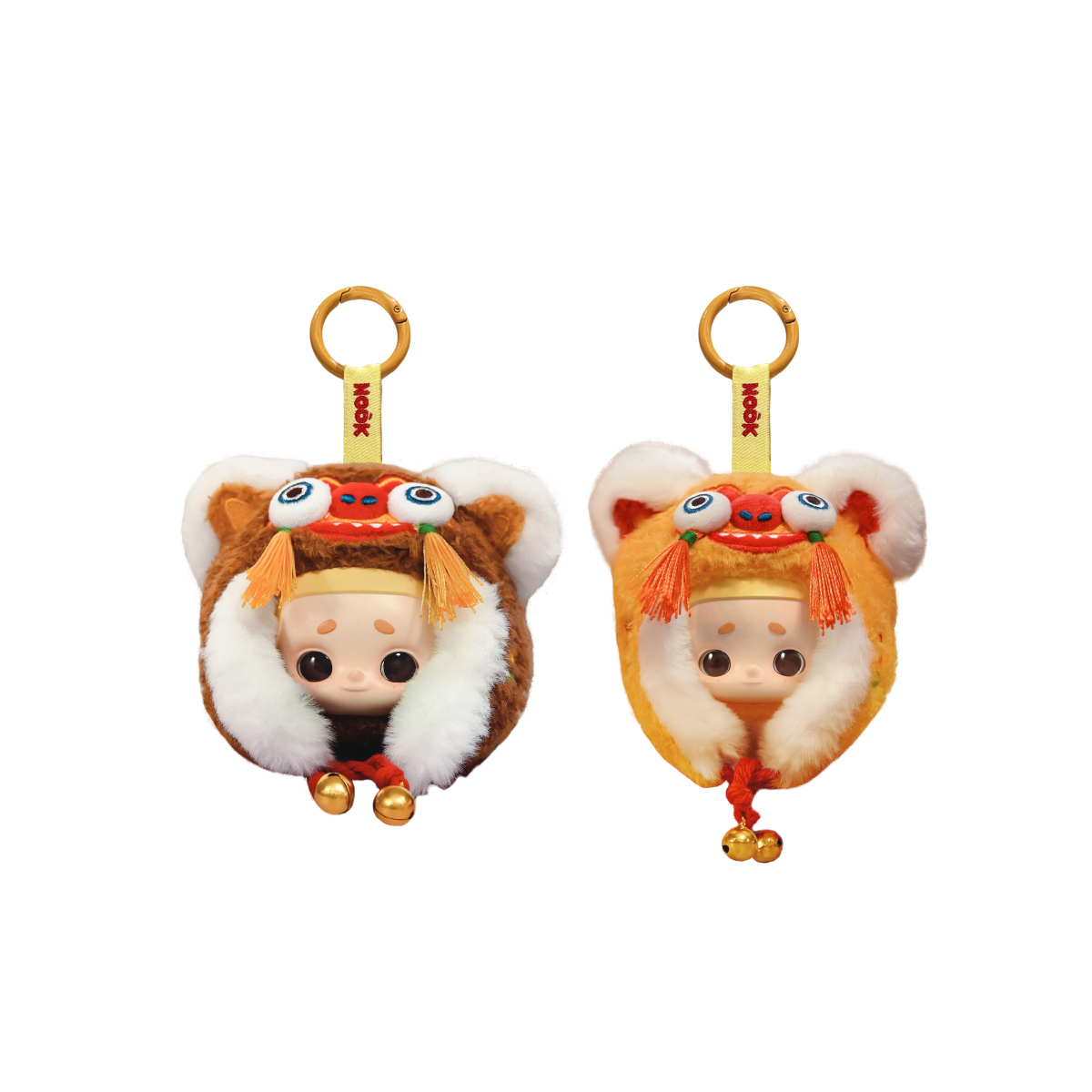 Tiger-Head Hat Nook charm in an orange embroidered tiger hood with tassels and bells, by 52TOYS